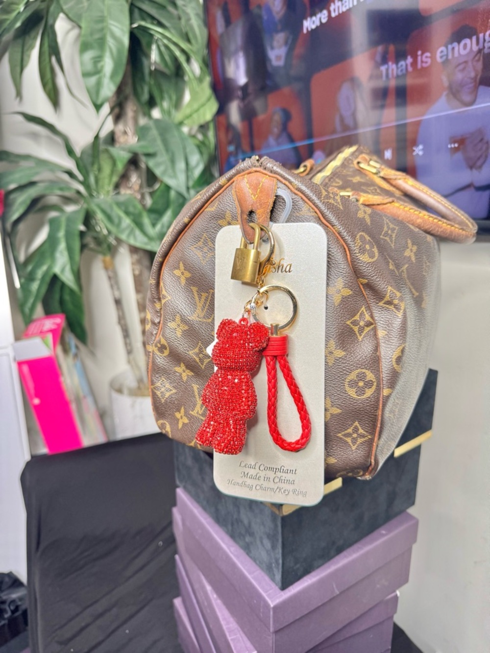 Natasha Red Rhinestone Teddy Bear Keychain Crystal Bag Charm Cute Gift NWT - Picture 2 of 5